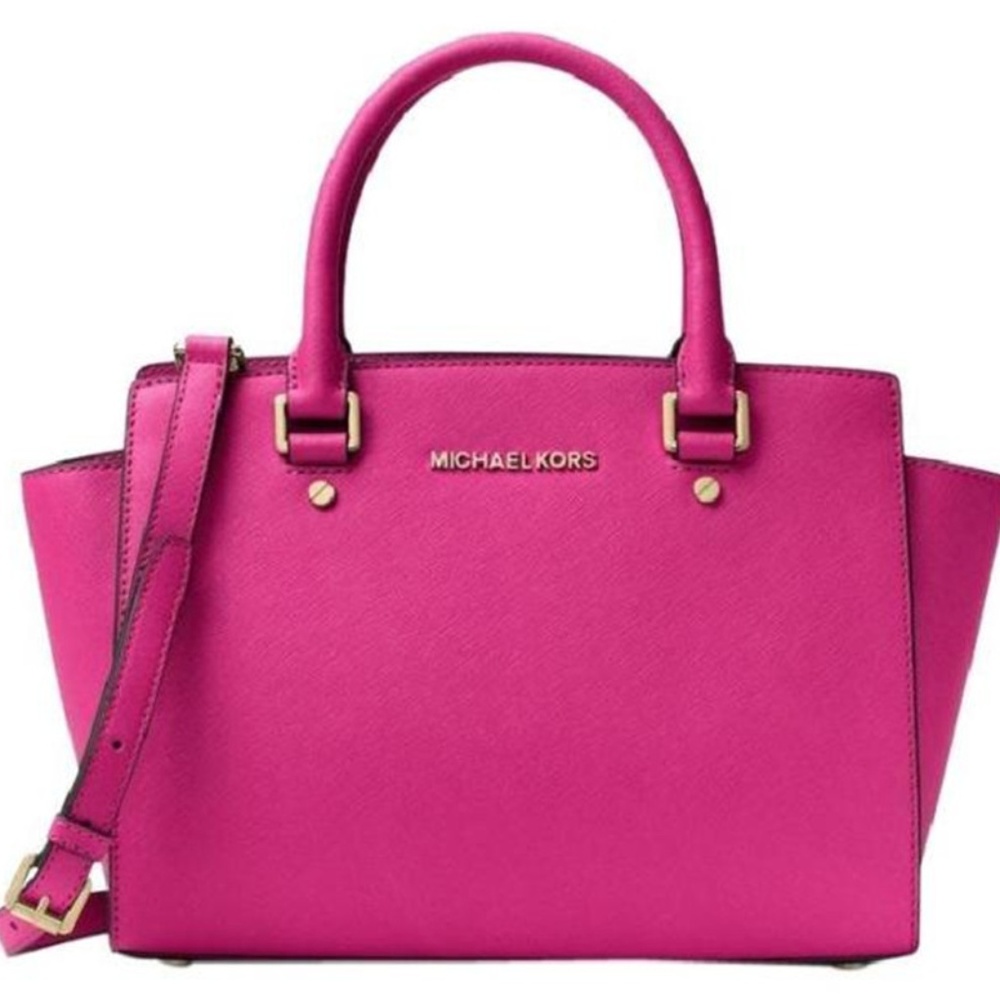 Michael Kors Selma Medium Raspberry Leather Satche